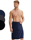 Morgenstern Saunakilt Herren mit Klettverschluss 100% Baumwolle Frottee Oeko-TEX® Handtuch 60x146 cm Saunahandtuch mit Tasche Jan Blau
