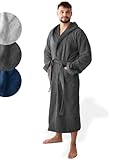 SIEGENTHAL® Herren Bademantel Frottee Velours 100% Baumwolle - Kapuzenbademantel, weich, saugfähig, warm, lang, Luxus, Premium, Wellness, Spa, hochwertige Verarbeitung, Dunkelgrau M L
