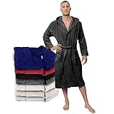 Twinzen Bademantel Herren - L - Dunkelgrau - 100% Baumwolle (350g/m²) OEKO-TEX® Zertifiziert - Bademantel mit Kapuze, 2 Taschen, Gürtel