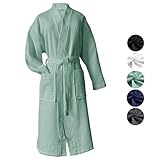 heimtexland ® Bademantel Waffelpique Reisebademantel Saunamantel 100% Baumwolle Oekotex leicht schnelltrocknend hautfreundlich für Damen und Herren Typ881 Mint XL