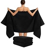 Hammetex 2er Set Extra Große Badetücher – 80x200 cm Saunatücher, 500 GSM, 100% Baumwolle – Weich & Saugfähig – Luxuriöse Große Spa-Handtücher, Schwarz