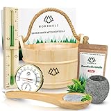 NORDHOLZ® Sauna Eimer mit Kelle aus 100% nordischer Fichte - Hochwertiges Sauna Zubehör - Einsatz, Hanftrageseil & Gratis E-Book - Wellness Aufguss Komplett Paket - Saunaeimer Set