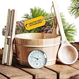 PUFFIN Health Sauna Zubehör Set | Saunathermometer, Hygrometer, Sanduhr, Aufguss Eimer & Saunakelle | Das perfekte Saunazubehör für Zuhause